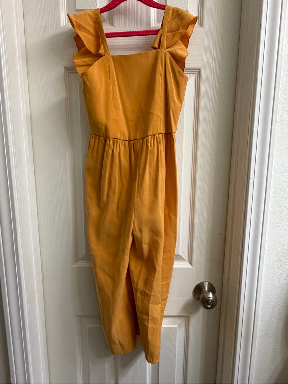 BCBGirls Mustard Ruffle-Shoulder Jumpsuit